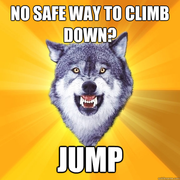 No safe way to climb down? jump  Courage Wolf