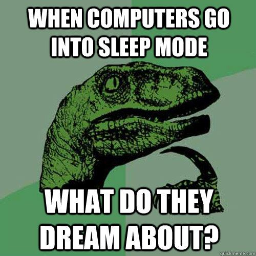 When computers go into sleep mode what do they dream about?  Philosoraptor
