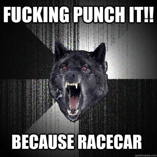 fucking punch it!!  because racecar  Insanity Wolf