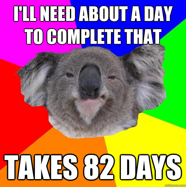 I'll need about a day to complete that Takes 82 Days  Incompetent coworker koala