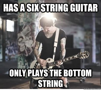 Has a six string guitar Only plays the bottom string - Has a six string guitar Only plays the bottom string  Generic Metalcore Guitarist