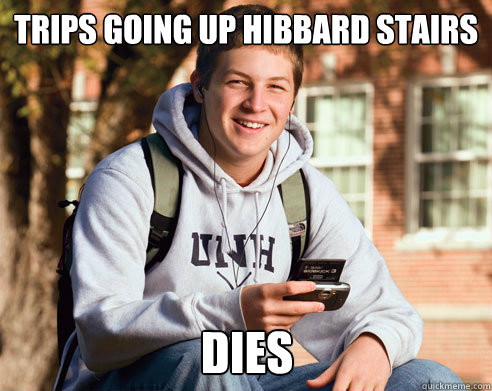 trips going up hibbard stairs dies  College Freshman