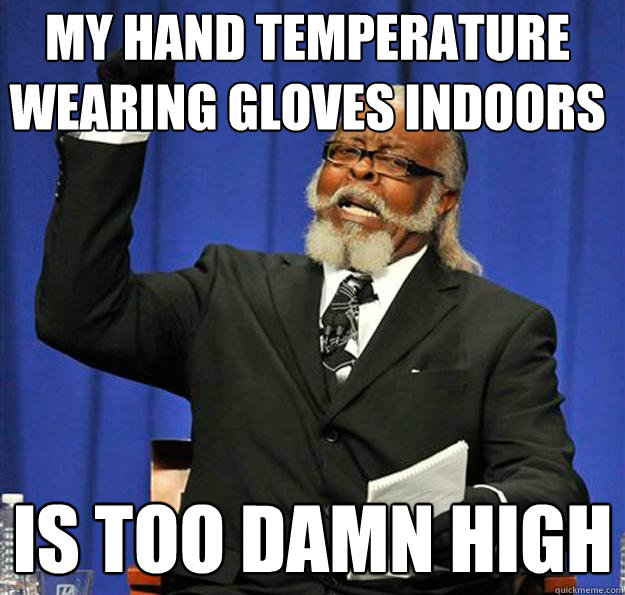 My hand temperature wearing gloves indoors is too damn high - My hand temperature wearing gloves indoors is too damn high  Jimmy McMillan