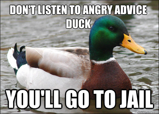 Don't listen to angry advice duck You'll go to jail  Actual Advice Mallard