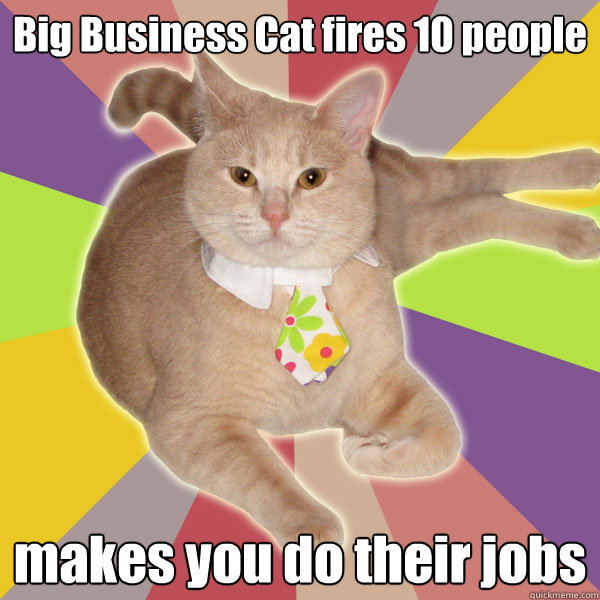 Big Business Cat fires 10 people makes you do their jobs  
