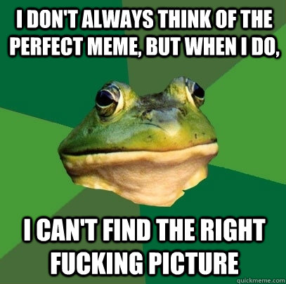 I don't always think of the perfect meme, but when i do, I can't find the right fucking picture  Foul Bachelor Frog
