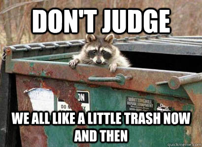 Don't Judge We all like a little trash now and then - Don't Judge We all like a little trash now and then  Dumpster Racoon