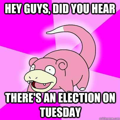 Hey guys, did you hear there's an election on tuesday  Slowpoke