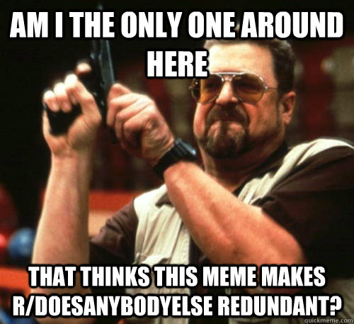 Am i the only one around here That thinks this meme makes r/DoesAnybodyElse redundant?  Am I The Only One Around Here