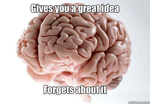 Gives you a great idea Forgets about it  Scumbag Brain