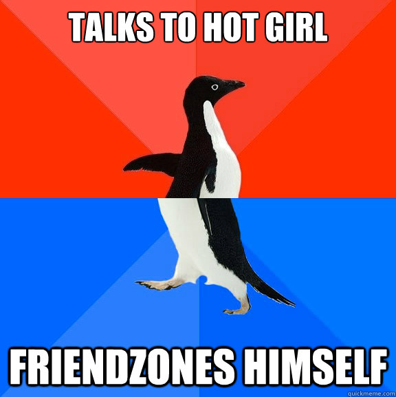 talks to hot girl friendzones himself  Socially Awesome Awkward Penguin