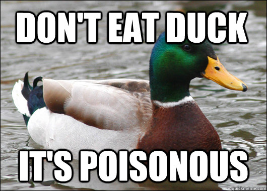 don't eat duck it's poisonous  Actual Advice Mallard