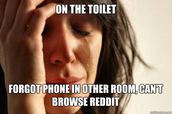 ON THE TOILET FORGOT PHONE IN OTHER ROOM, CAN'T BROWSE REDDIT Caption 3 goes here  First World Problems