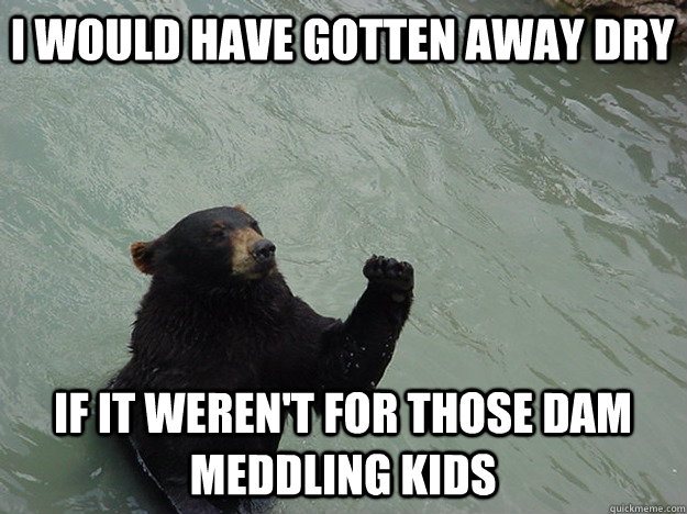 i would have gotten away dry if it weren't for those dam meddling kids  Vengeful Bear