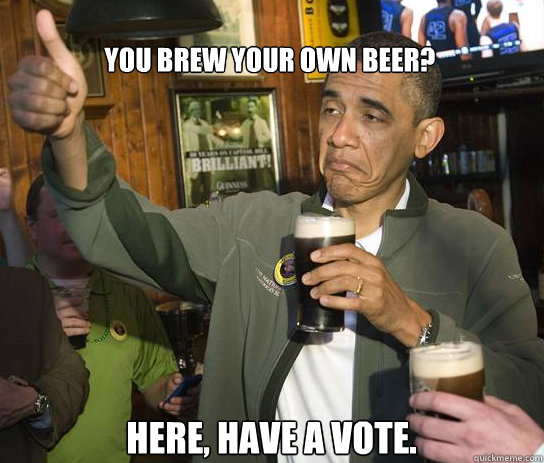 You brew your own beer? Here, have a vote.  Upvoting Obama