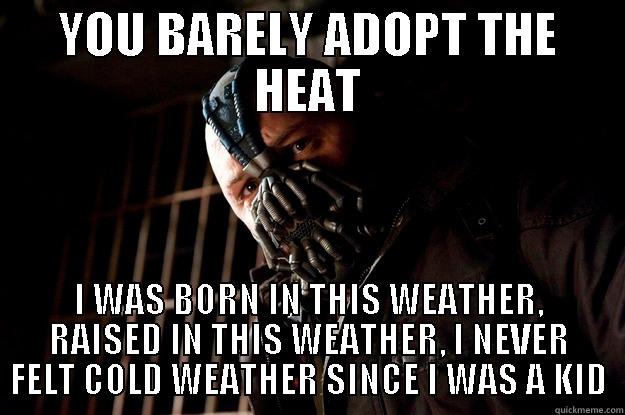 YOU BARELY ADOPT THE HEAT I WAS BORN IN THIS WEATHER, RAISED IN THIS WEATHER, I NEVER FELT COLD WEATHER SINCE I WAS A KID Angry Bane