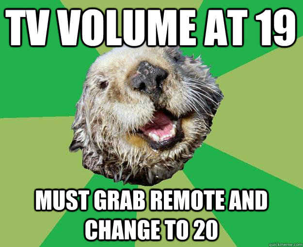 tv volume at 19 must grab remote and change to 20  OCD Otter