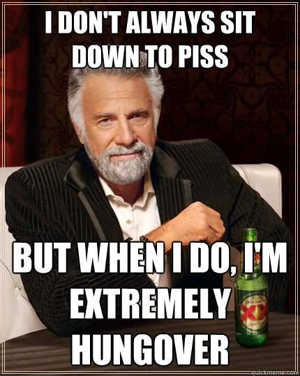 I don't always sit down to piss But when I do, I'm extremely hungover - I don't always sit down to piss But when I do, I'm extremely hungover  The Most Interesting Man In The World