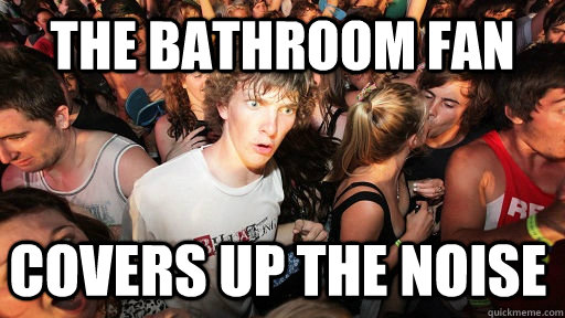 The bathroom fan covers up the noise - The bathroom fan covers up the noise  Sudden Clarity Clarence