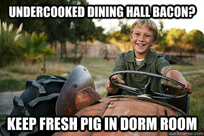 undercooked dining hall bacon? keep fresh pig in dorm room  