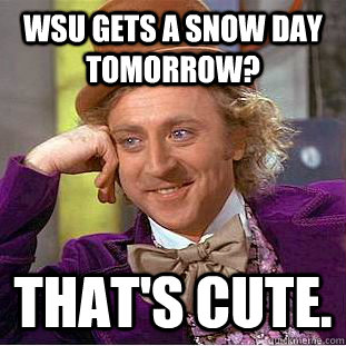 WSU gets a snow day tomorrow? That's cute.  Creepy Wonka