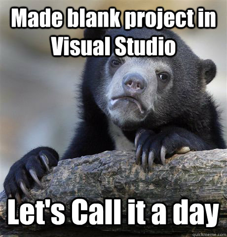 Made blank project in Visual Studio Let's Call it a day  Confession Bear