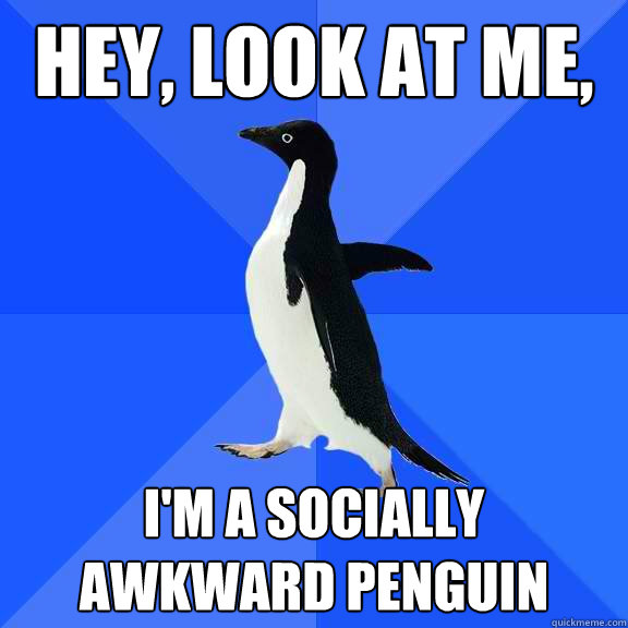 hey, look at me, i'm a socially awkward penguin  Socially Awkward Penguin
