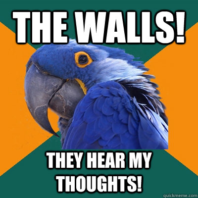 The walls! They hear my thoughts!  Paranoid Parrot