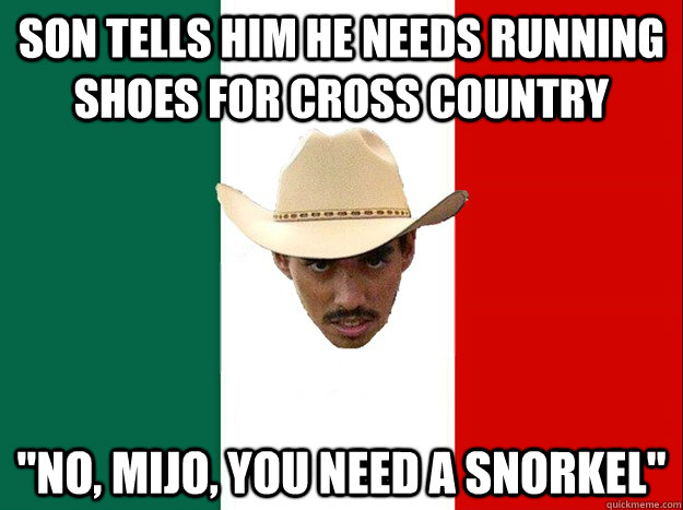 Son tells him he needs running shoes for cross country 