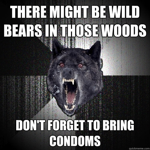 there might be wild bears in those woods don't forget to bring condoms  Insanity Wolf
