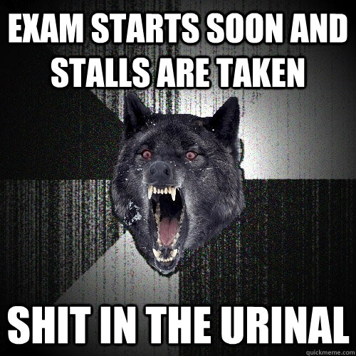 Exam starts soon and stalls are taken Shit in the urinal  Insanity Wolf