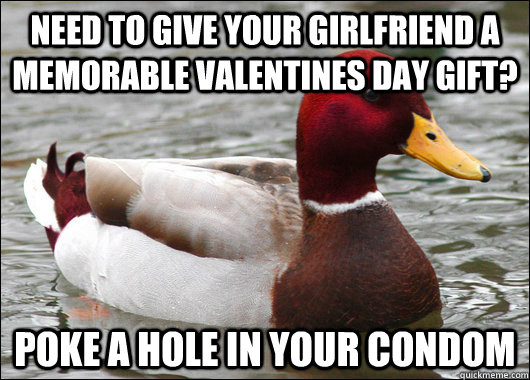 Need to give your girlfriend a memorable Valentines day gift? Poke a hole in your condom  Malicious Advice Mallard