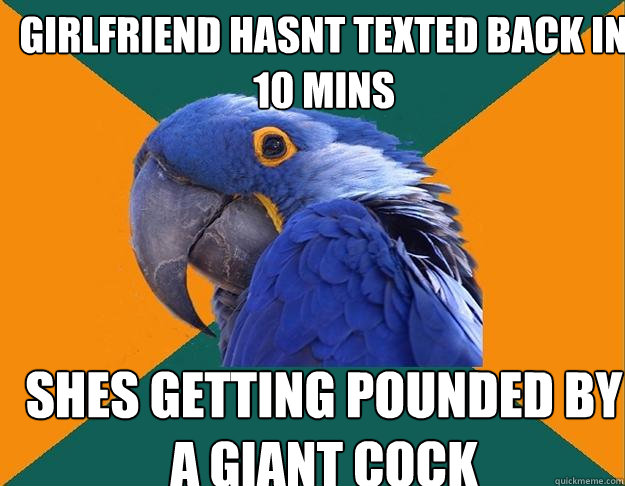 girlfriend hasnt texted back in 10 mins shes getting pounded by a giant cock  Paranoid Parrot