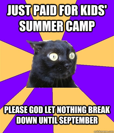 just paid for kids' summer camp please god let nothing break down until september - just paid for kids' summer camp please god let nothing break down until september  Anxiety Cat
