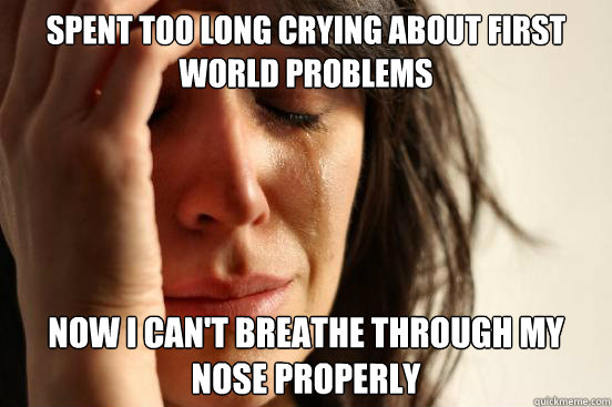 Spent too long crying about first world problems now I can't breathe through my nose properly  First World Problems