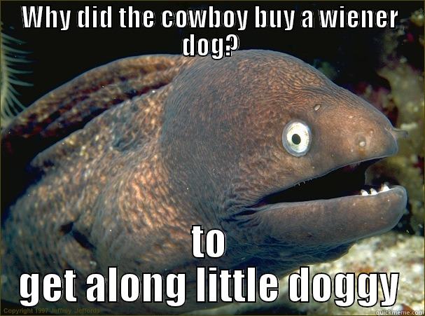 WHY DID THE COWBOY BUY A WIENER DOG? TO GET ALONG LITTLE DOGGY Bad Joke Eel