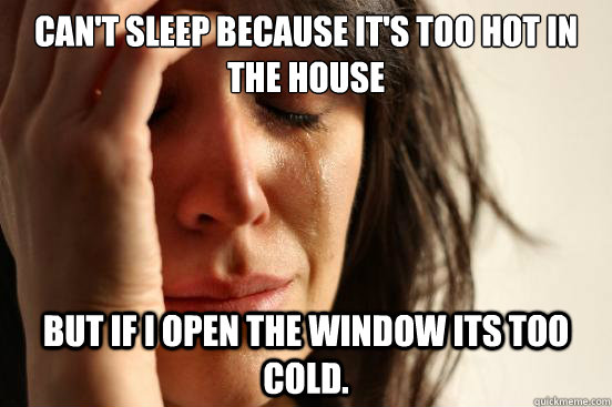 Can't sleep because it's too hot in the house but if I open the window its too cold.  First World Problems