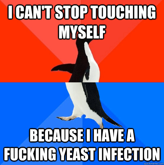 I can't stop touching myself Because I have a fucking yeast infection - I can't stop touching myself Because I have a fucking yeast infection  Socially Awesome Awkward Penguin