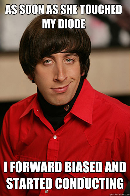 As soon as she touched my diode I Forward biased and started conducting  Pickup Line Scientist