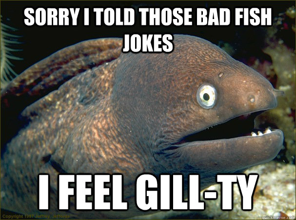 Sorry I told those bad fish jokes I feel GILL-ty - Sorry I told those bad fish jokes I feel GILL-ty  Bad Joke Eel