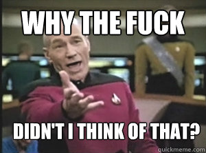 Why the fuck didn't I think of that?  Annoyed Picard