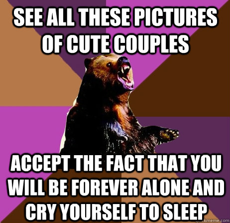 see all these pictures of cute couples accept the fact that you will be forever alone and cry yourself to sleep - see all these pictures of cute couples accept the fact that you will be forever alone and cry yourself to sleep  Emotionally Volatile Bear