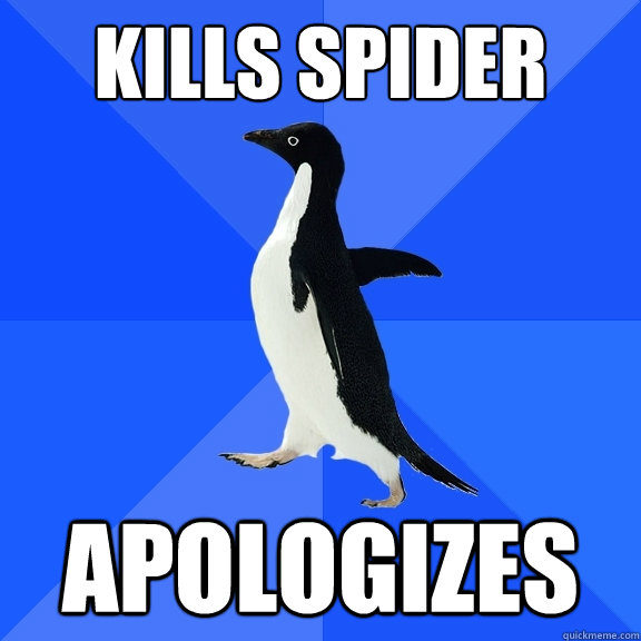 Kills spider Apologizes  Socially Awkward Penguin