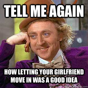 Tell me again How letting your girlfriend move in was a good idea  Condescending Wonka