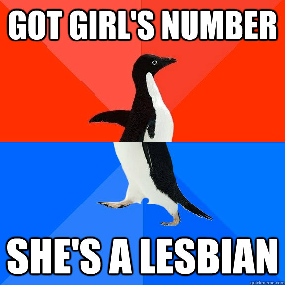 Got girl's number She's a lesbian  Socially Awesome Awkward Penguin
