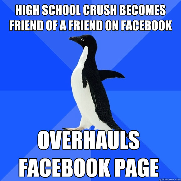 High School crush becomes friend of a friend on facebook Overhauls facebook page  Socially Awkward Penguin