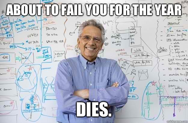 About to fail you for the year Dies.  Engineering Professor