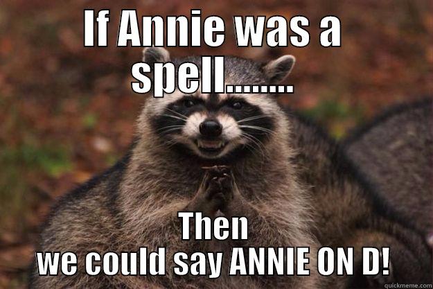Annie on D - IF ANNIE WAS A SPELL........ THEN WE COULD SAY ANNIE ON D! Evil Plotting Raccoon