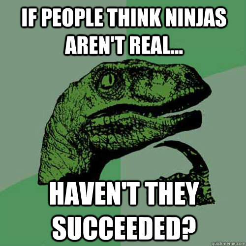 If people think ninjas aren't real... Haven't they succeeded?   Philosoraptor