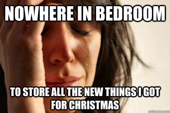 nowhere in bedroom to store all the new things I got for christmas  First World Problems